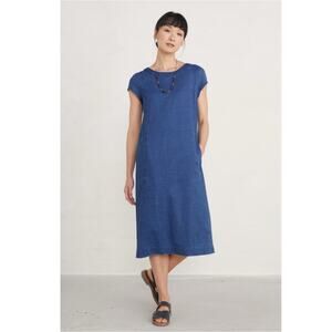 nwot SEASALT CORNWALL Dress US-12 Blue Denim Pocket Slit 3-Button Zip“Gilstone”